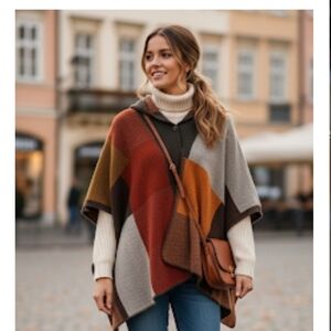 Marc New York Sweater Knit Hooded Cape/Pancho/ Cardigan